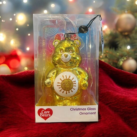 Care Bears Gold Sunshine Funshine Bear 5" Glass Christmas Ornament - Picture 1 of 6